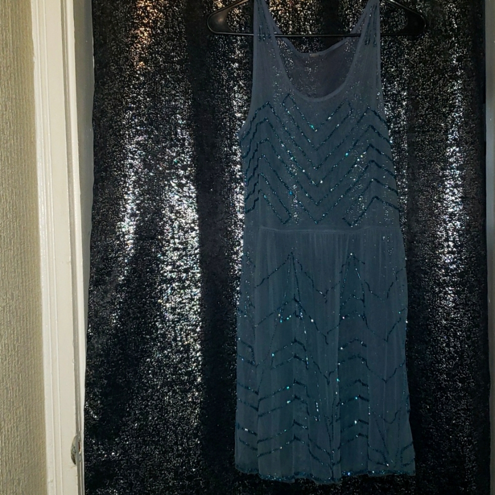 Free People Beaded Slip Dress BLUE